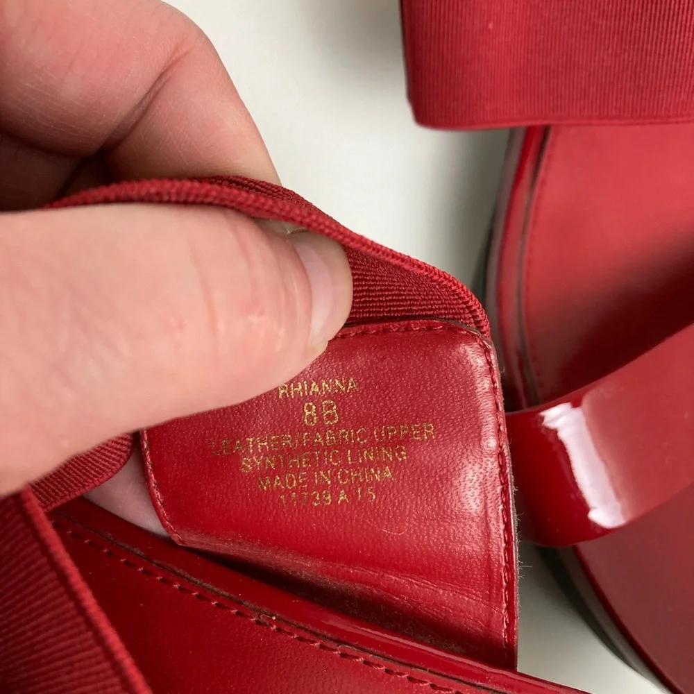 *Lauren Ralph Lauren Rihanna Red Patent Leather Platform Wedge Slip on Sandal#SR